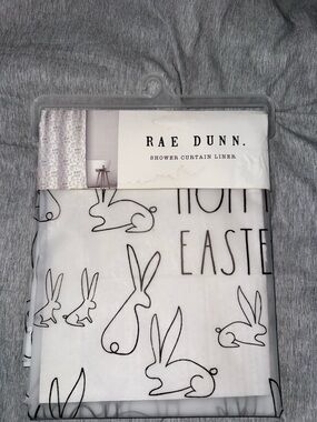 Rae Dunn White Shower Curtain Liner with Black Bunny Outline